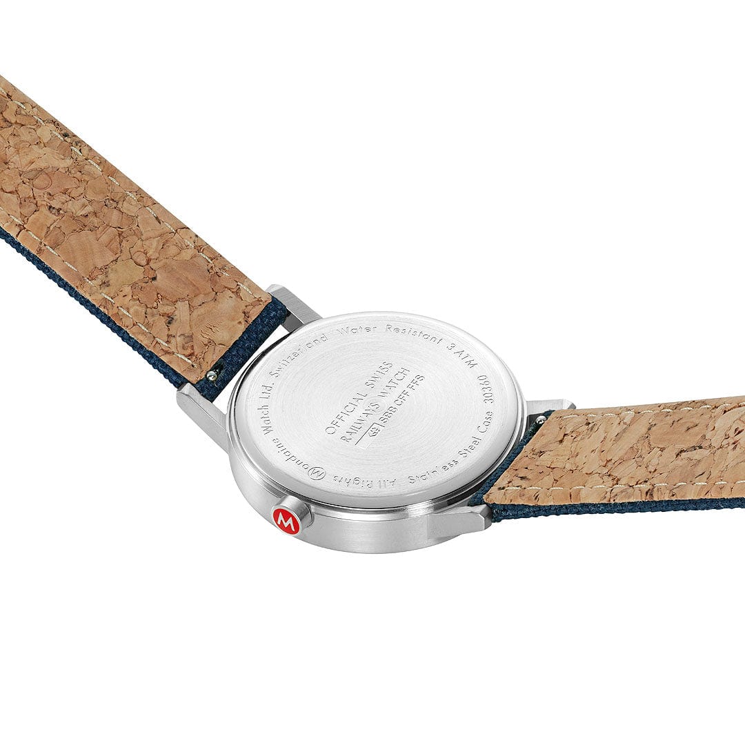 Mondaine Classic Brushed Steel Deep Ocean Blue Textile, 40 mm Men's Watch - Image 2