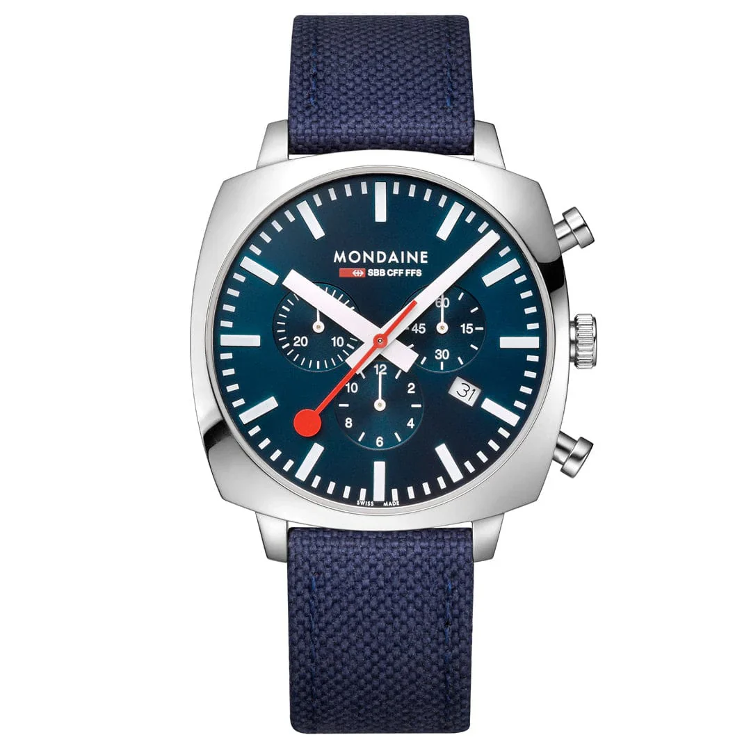 Mondaine Cushion Ocean Blue 41 mm Chronograph Watch MSL.41440.LD.SET