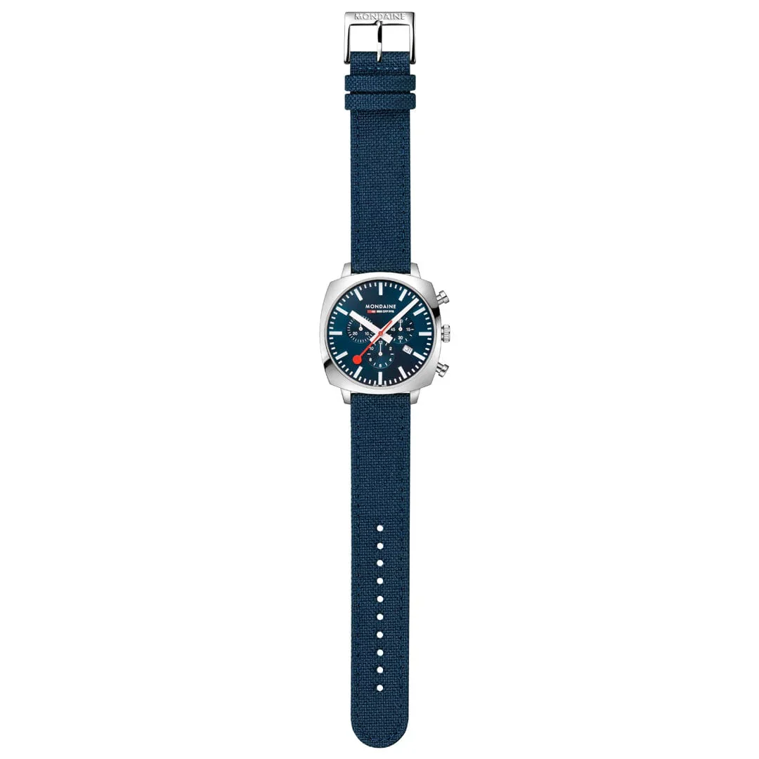 Mondaine Cushion Ocean Blue 41 mm Chronograph Watch MSL.41440.LD.SET - Image 7