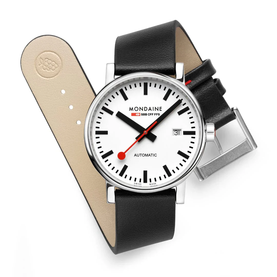 Mondaine Evo2 Automatic Men's Watch Black Vegan Leather Strap, 40 mm - Image 4