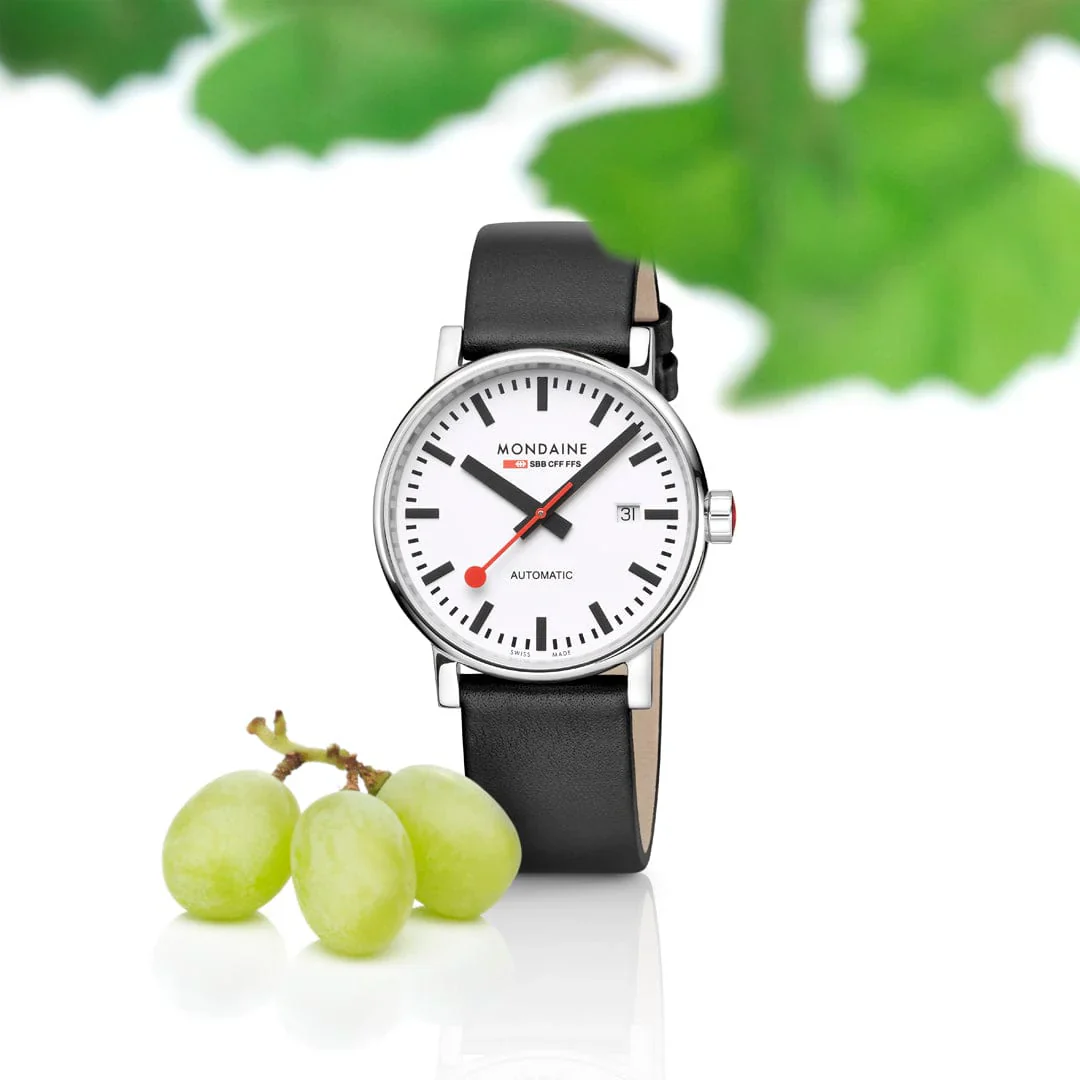 Mondaine EVO2 Automatic Watch, Polished Steel, 35 mm, Black Vegan Leather Strap - Image 11