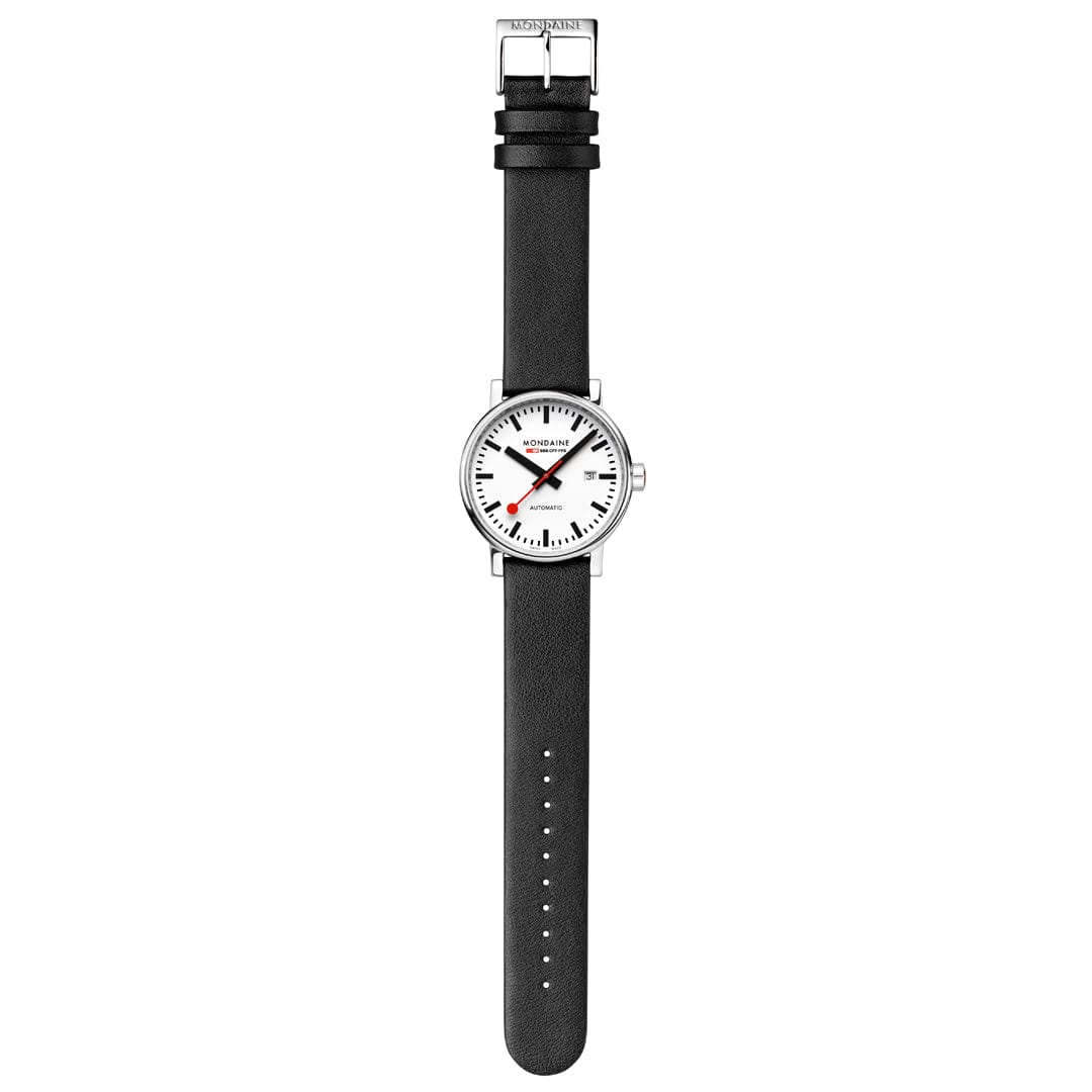 Mondaine EVO2 Automatic Watch, Polished Steel, 35 mm, Black Vegan Leather Strap - Image 3