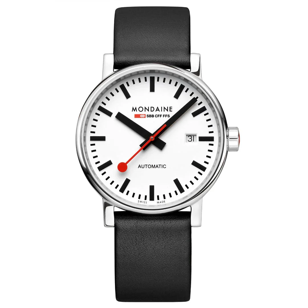 Mondaine EVO2 Automatic Watch, Polished Steel, 35 mm, Black Vegan Leather Strap - Image 6