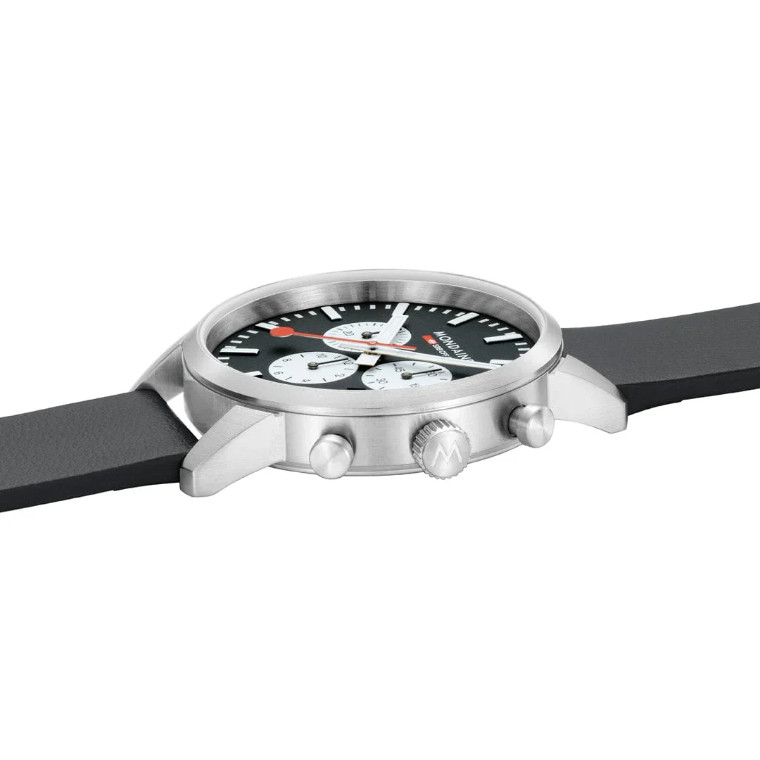 Mondaine NEO, Black Vegan Grape Leather, 41 mm Chronograph Men's Watch - Image 12