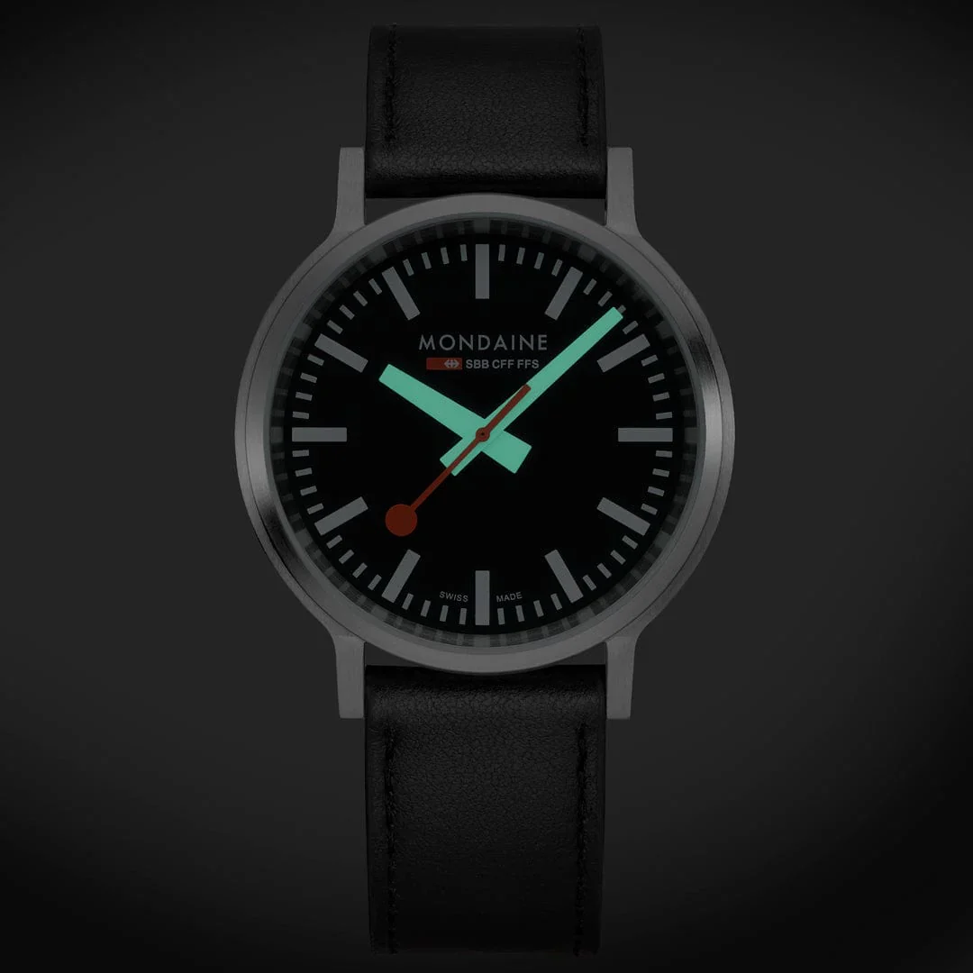 Mondaine stop2go watch Black Vegan Leather Strap, 41 mm - Image 10