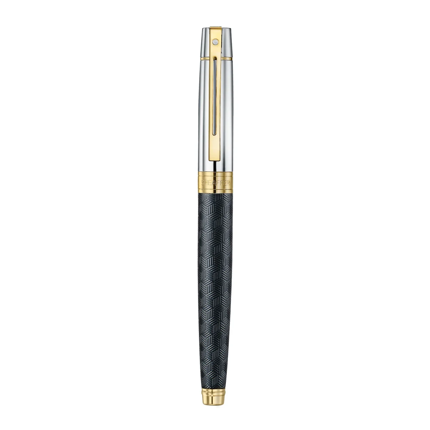 Sheaffer 300 ENGRAVED MATT BLACK BARREL AND SHINY CHROME CAP,PVD GOLD TRIMS RB - Image 4